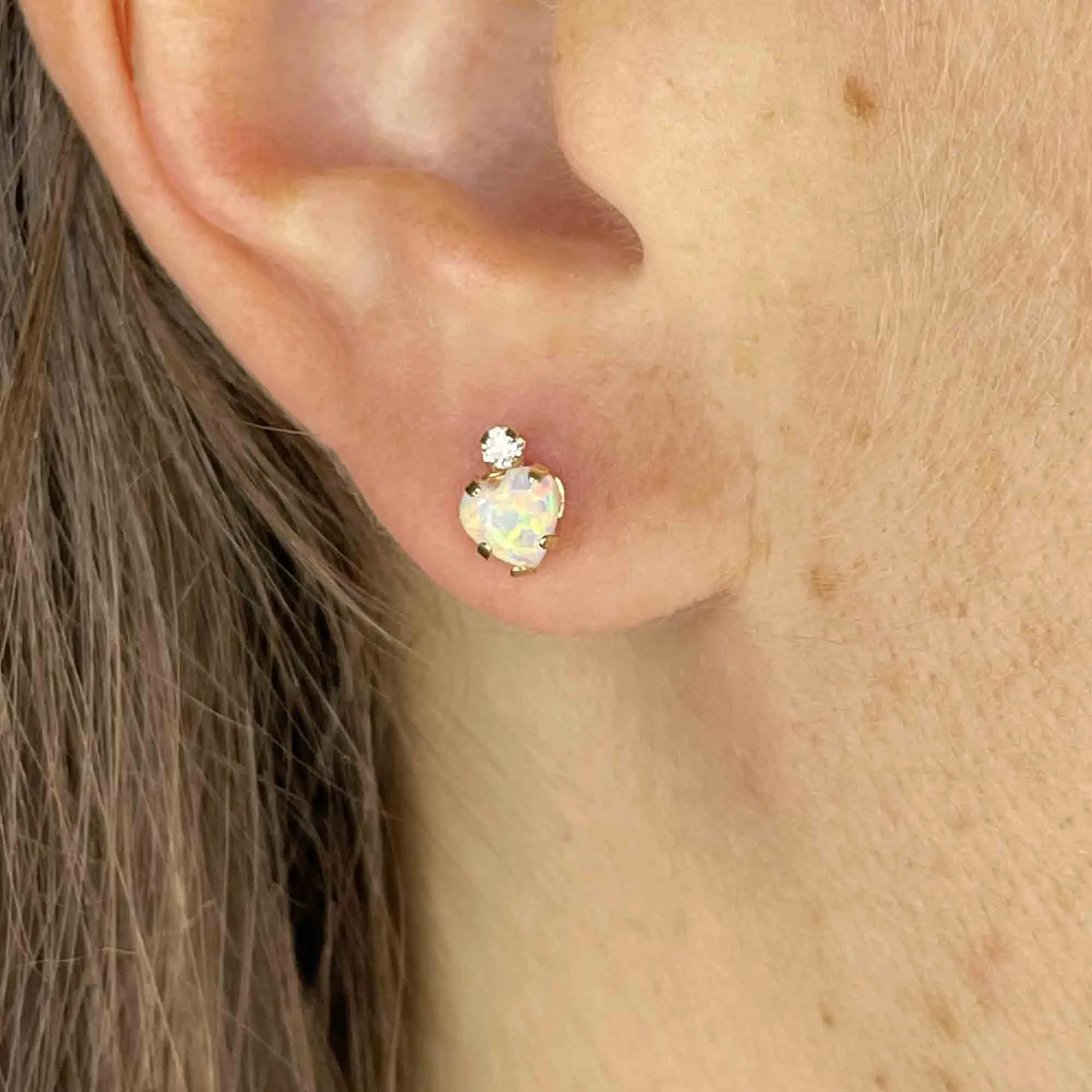 10K Gold Opal Heart Stud Earrings