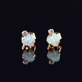 10K Gold Opal Heart Stud Earrings