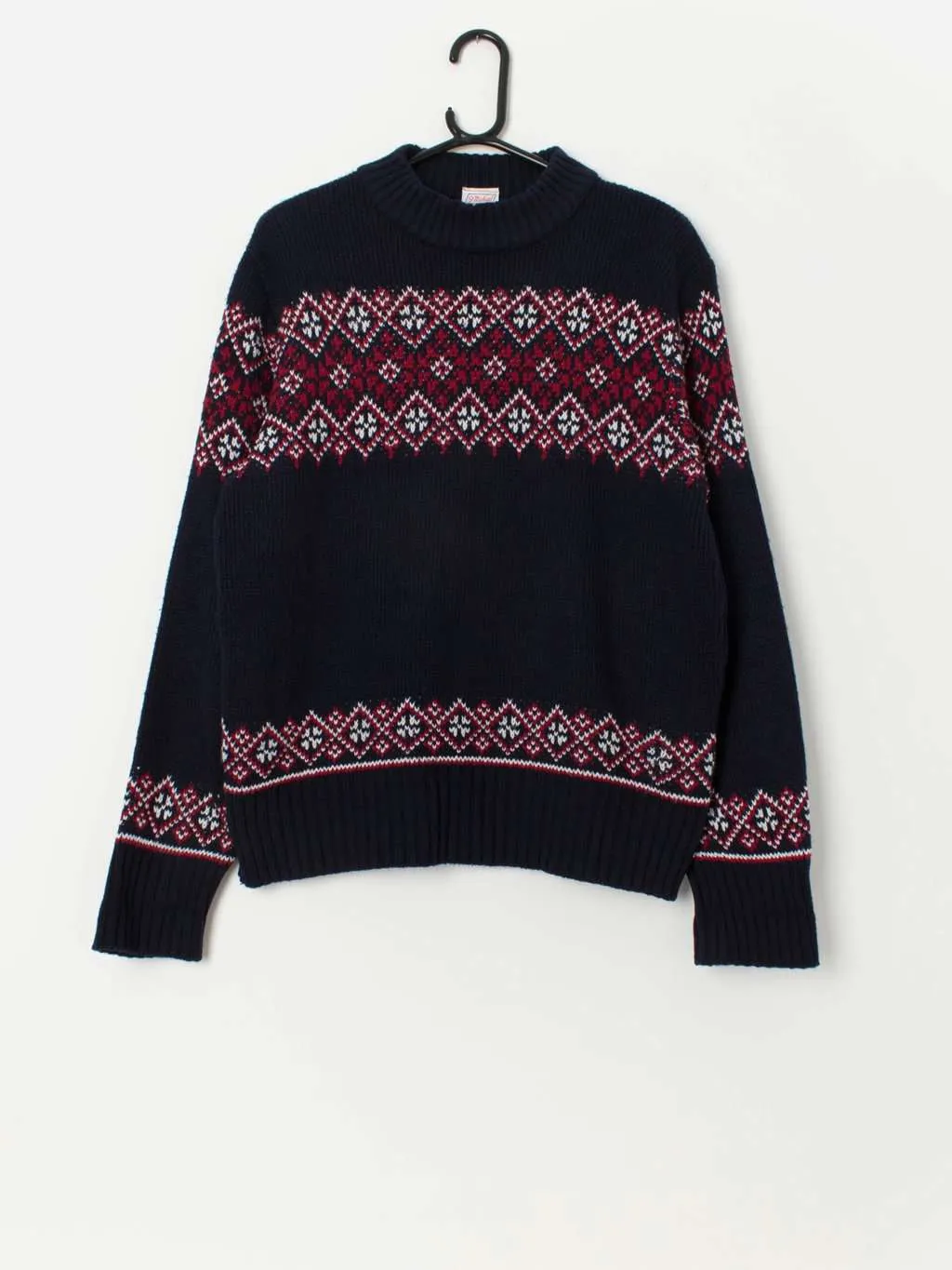 70s vintage St Michael Fair Isle sweater, navy and red – Medium