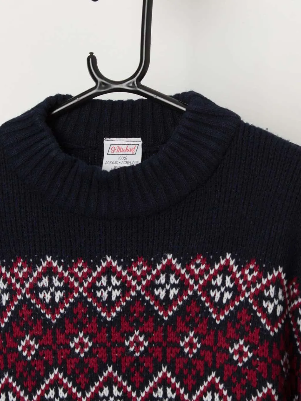 70s vintage St Michael Fair Isle sweater, navy and red – Medium