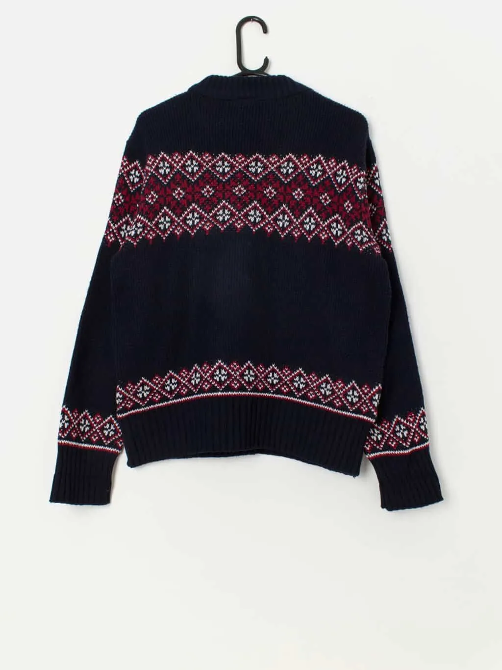 70s vintage St Michael Fair Isle sweater, navy and red – Medium