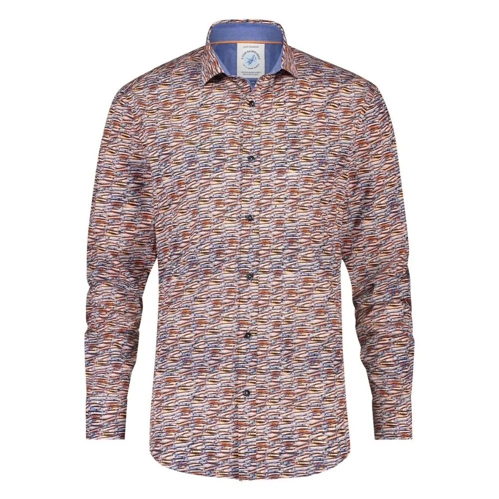 A FISH NAMED FRED SARDINES PRINT BROWN SHIRT | Menswear Online