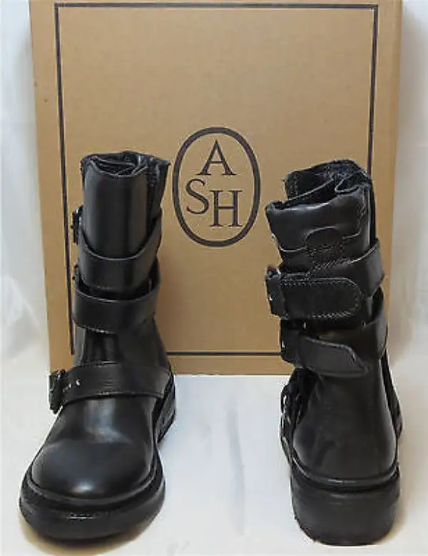 ASH  Women's • Emmy  • Motorcycle Boot - Black Leather 36.5M