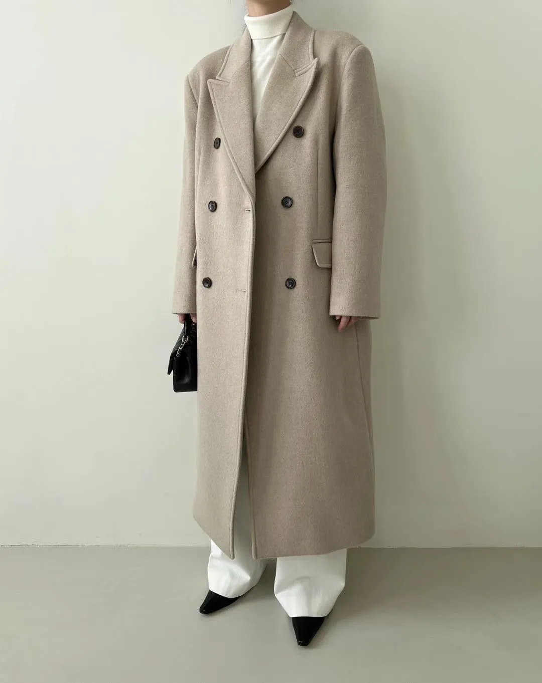 Asya Wool Double Breasted Coat Beige