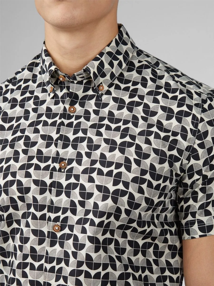 Ben Sherman Short Sleeve Linear Print Shirt Black