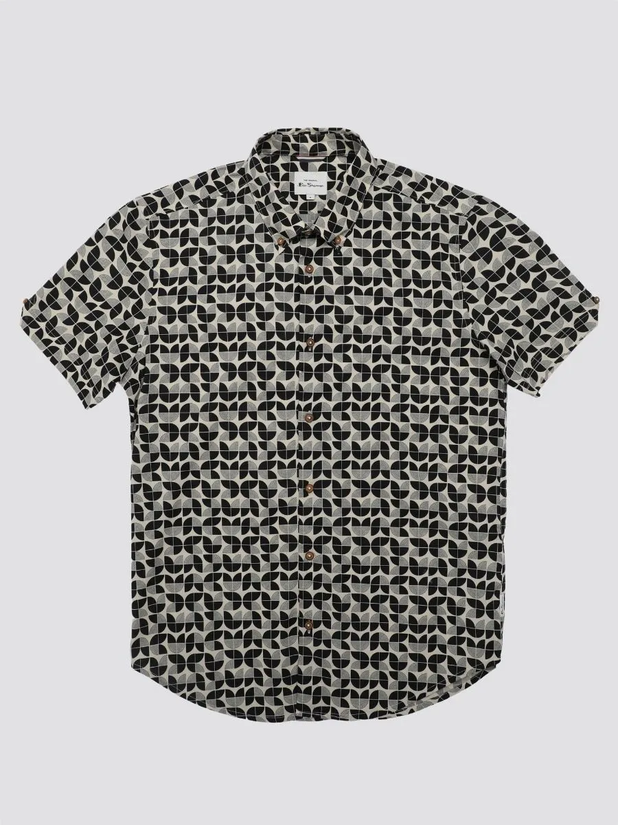 Ben Sherman Short Sleeve Linear Print Shirt Black