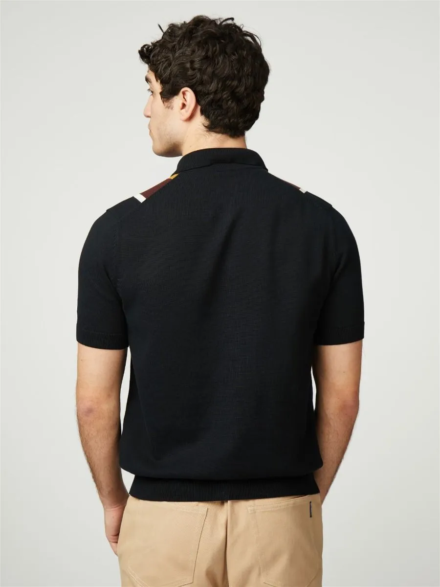 Ben Sherman Verticle Stripe Knitted Polo Shirt Black