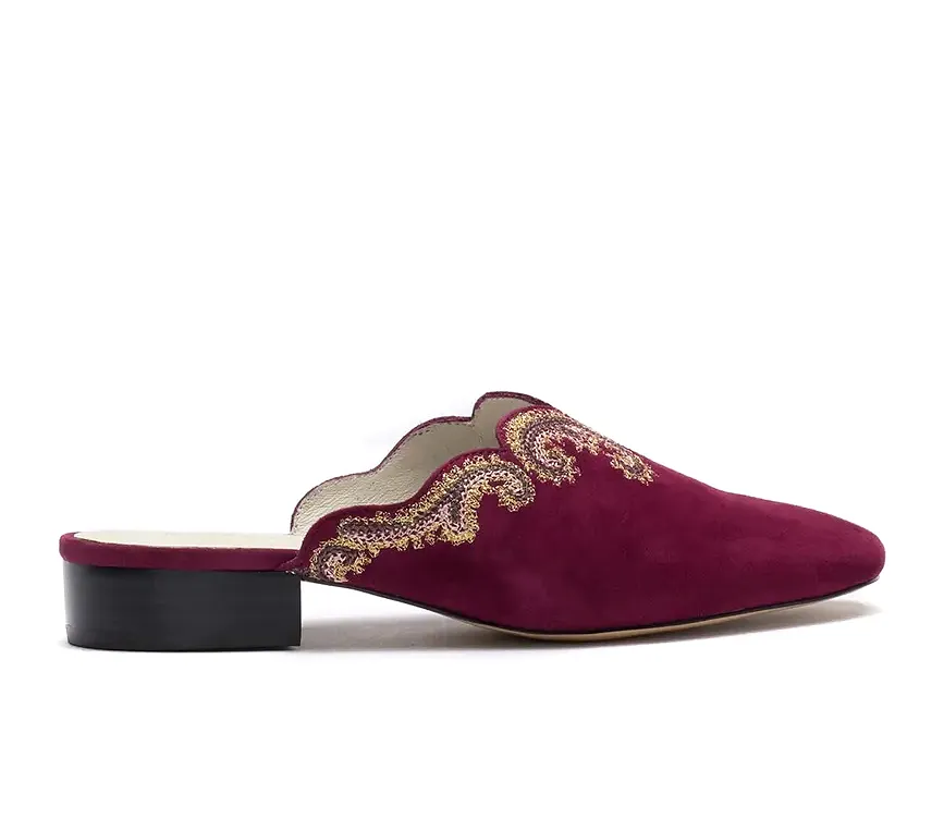 Bettye Muller  Women's •Fortune• Embroidered  Kid Suede  Mule 9M Wine