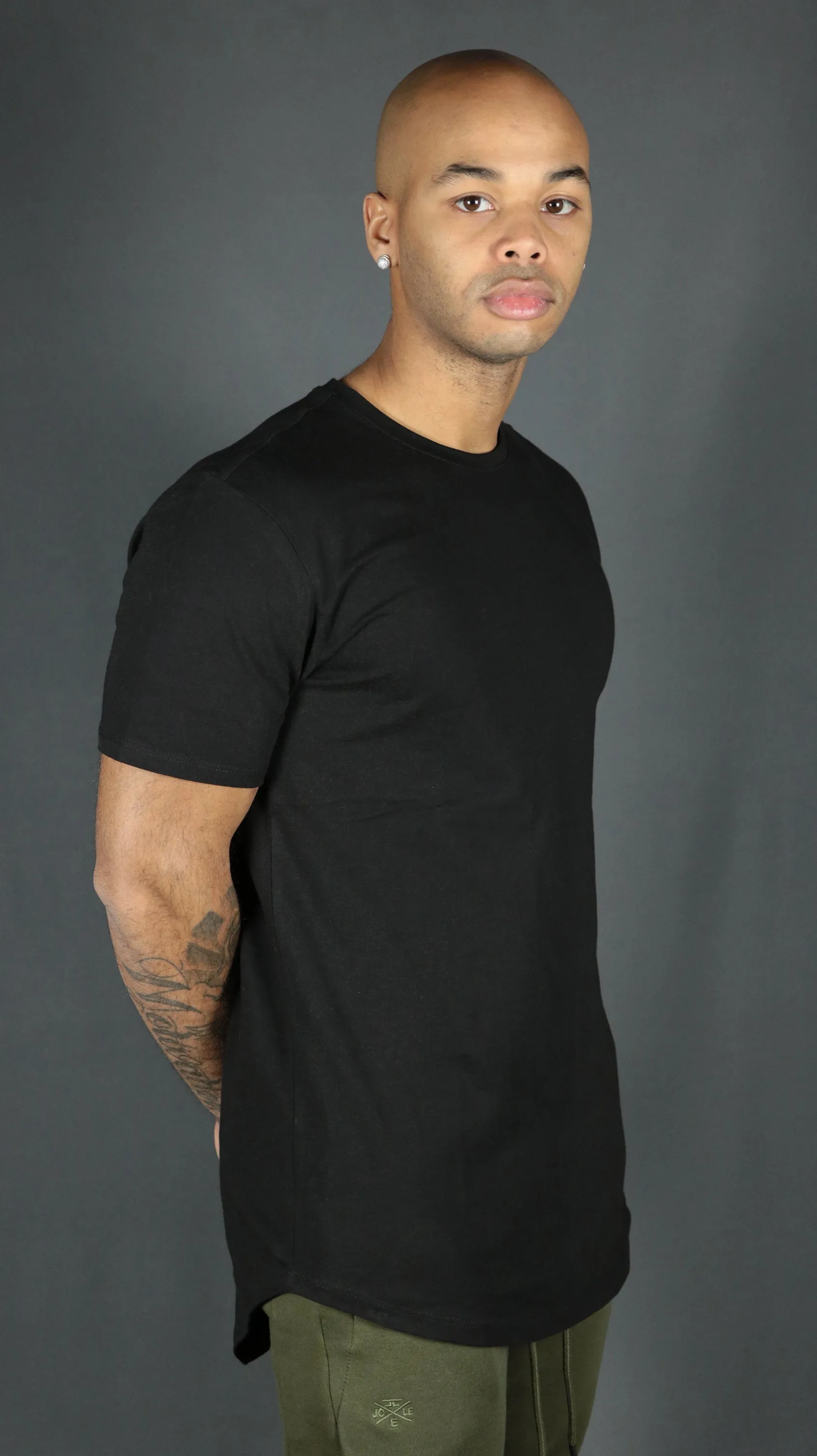 Black Longline T Shirt for Men | Black Men's Curved Hem T Shirt | Jordan Craig