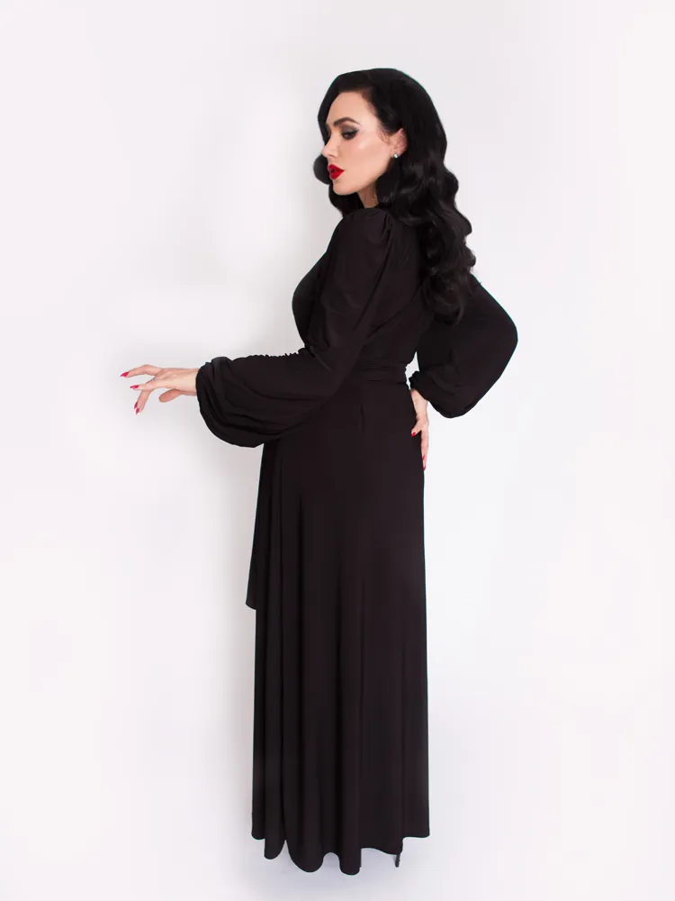 Black Widow Wrap Gown in Solid Black