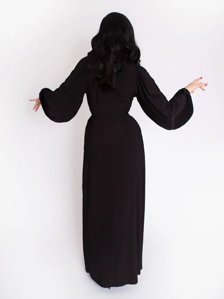 Black Widow Wrap Gown in Solid Black