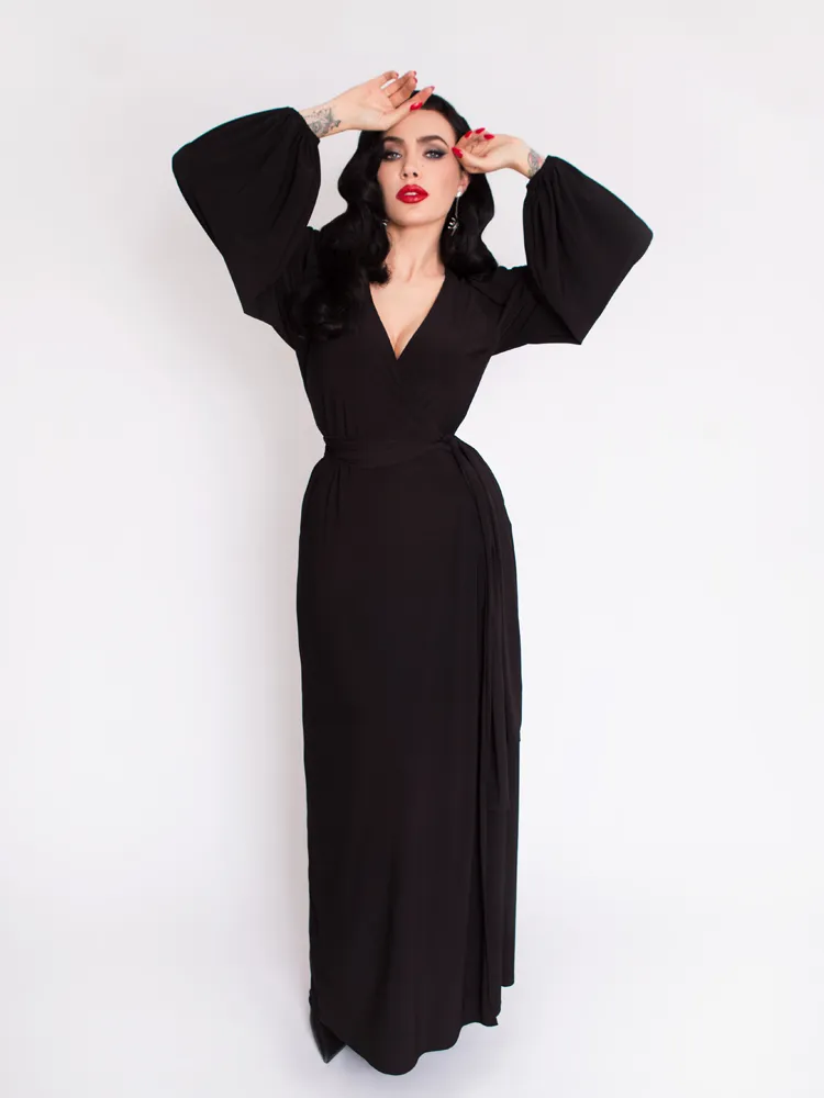 Black Widow Wrap Gown in Solid Black