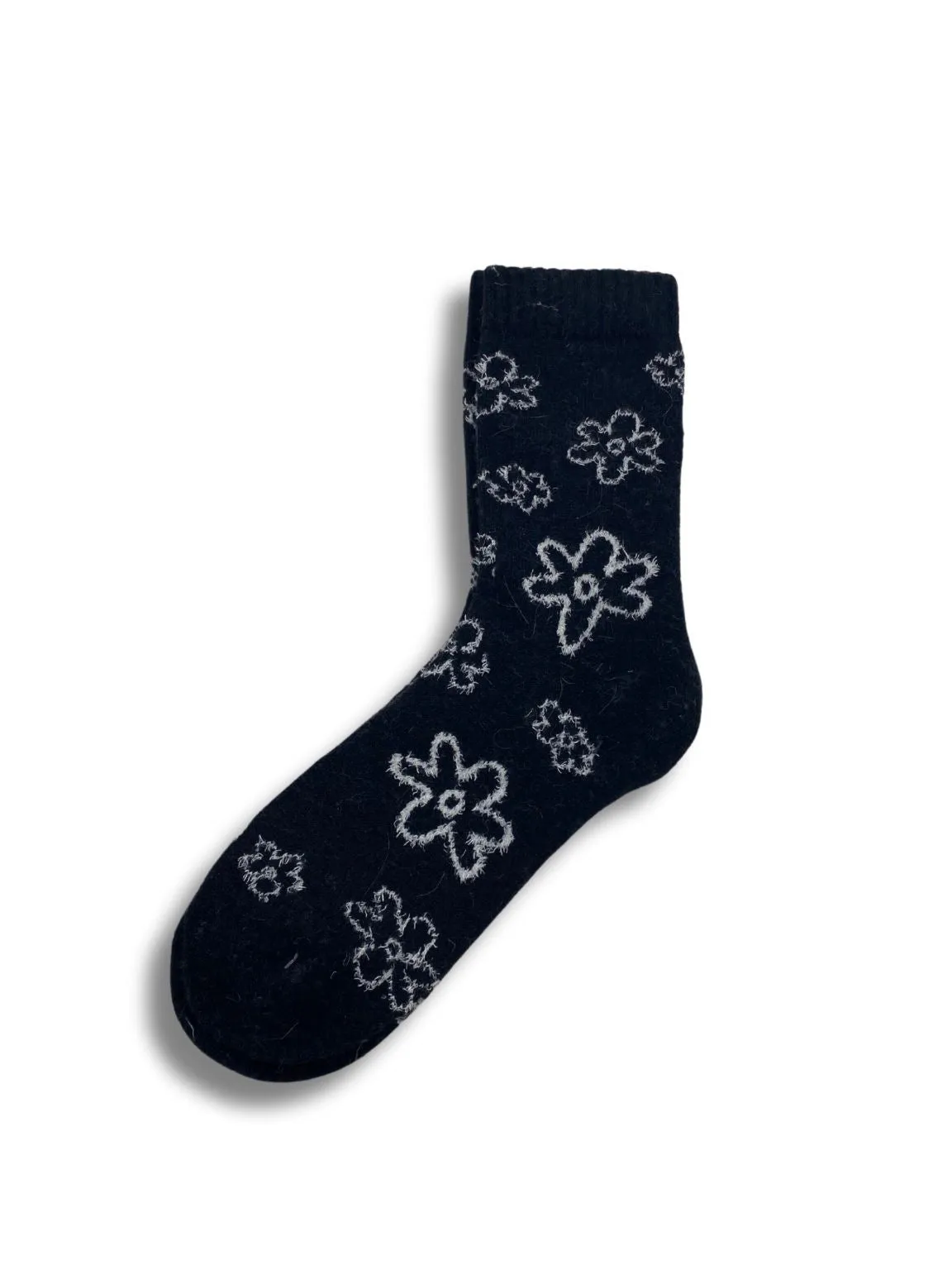 Black Wool Blend Floral Cosy Socks