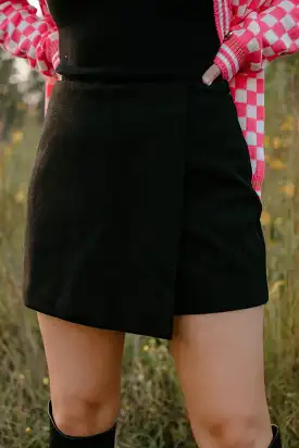 Black Wool Mini Skort