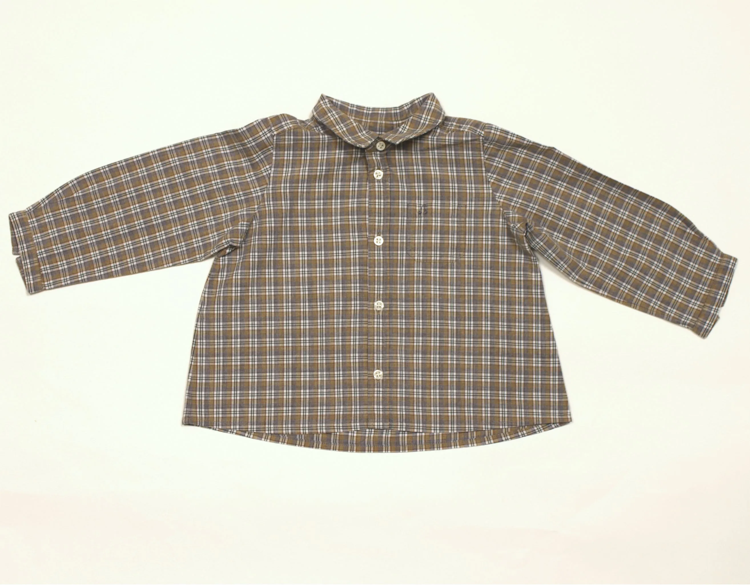 Bonpoint Taupe Check Shirt With Collar And Cherry Motif: 18 Months