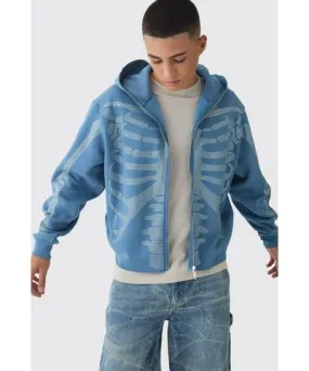 boohooMAN Mens Oversized Boxy Diamante Skeleton Zip Through Hoodie