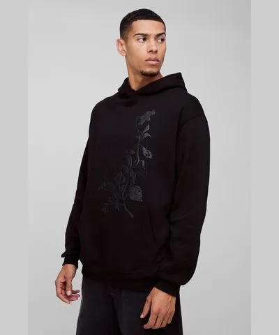 boohooMAN Mens Oversized Floral Puff Print Hoodie