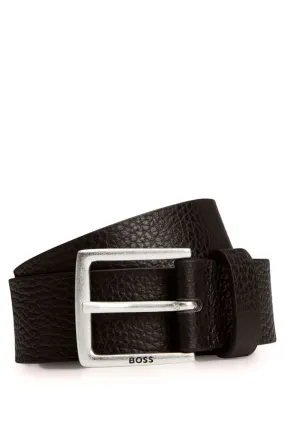 BOSS SHOES & ACCESSORIES Boss Grained Italian-Leather Belt with Logo Buckle - Brown