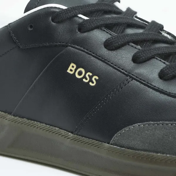 BOSS SHOES & ACCESSORIES Boss Leather and Suede Trainers with Embossed Logos - Black