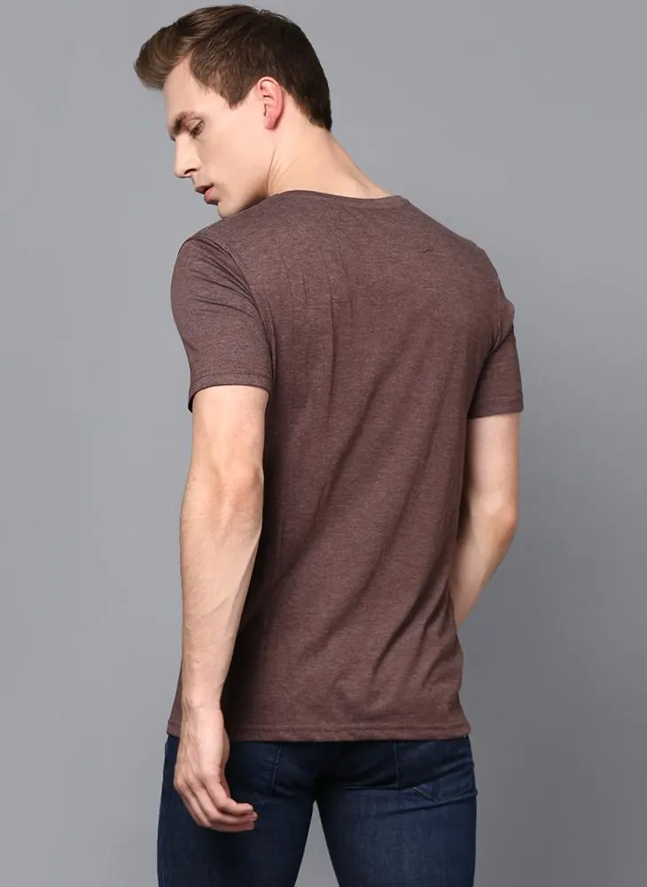 Brown Half Sleeve Henley Collar T-Shirt