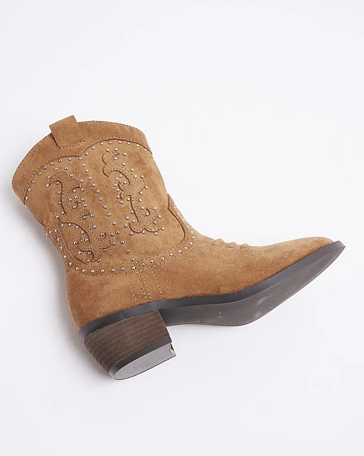 Brown studded western cowboy boots