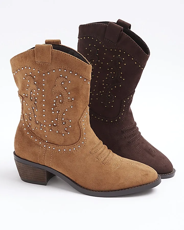 Brown studded western cowboy boots