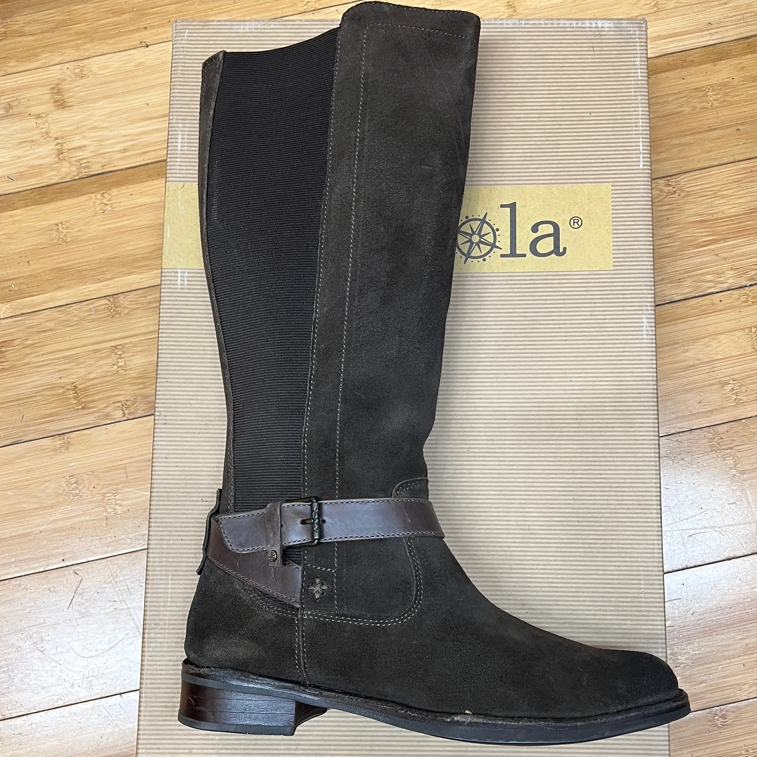 Bussola Women's •Sevilla 1543• Elastic Knee-High Boots-Ebony Suede 7.5-8US/EU38