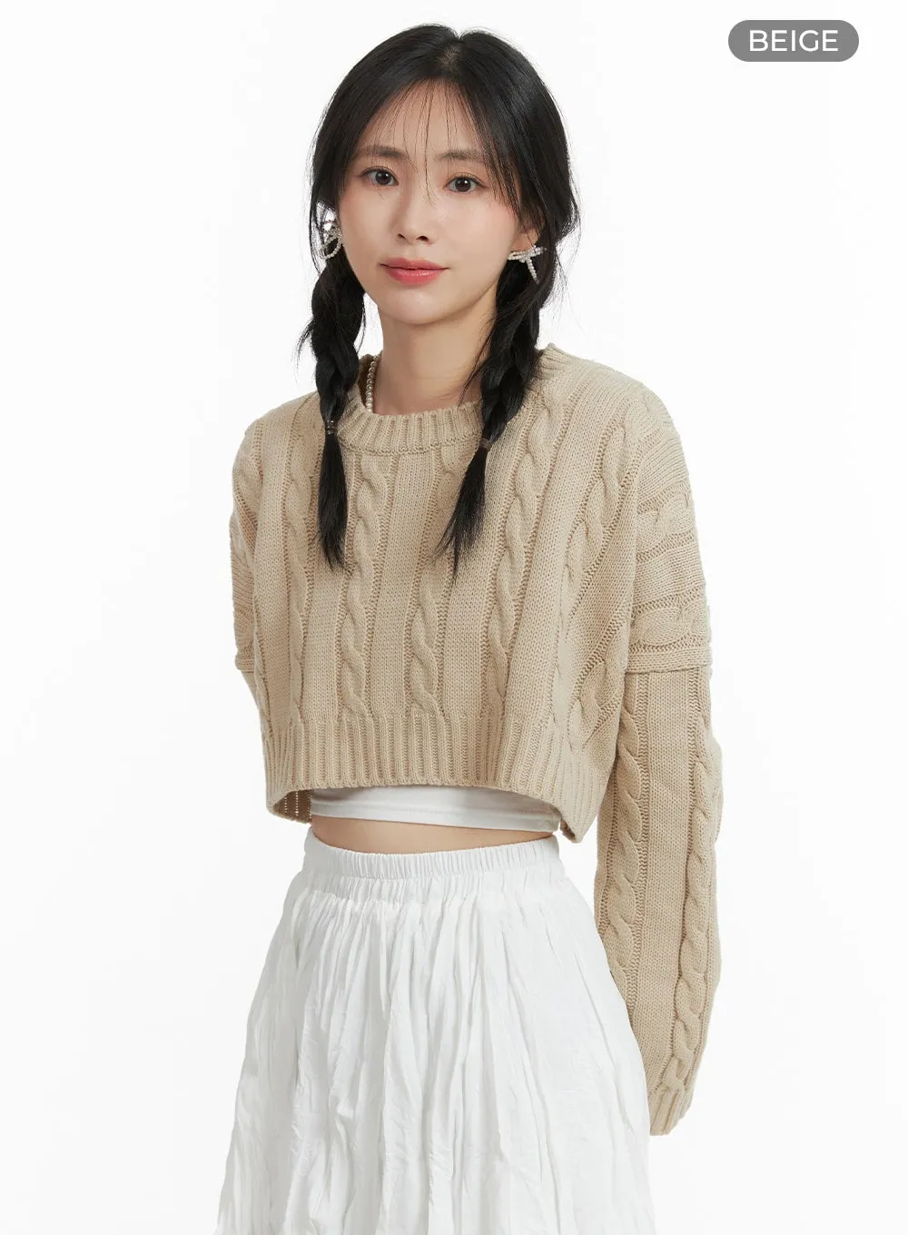 Cable Knit Cropped Sweater OM412