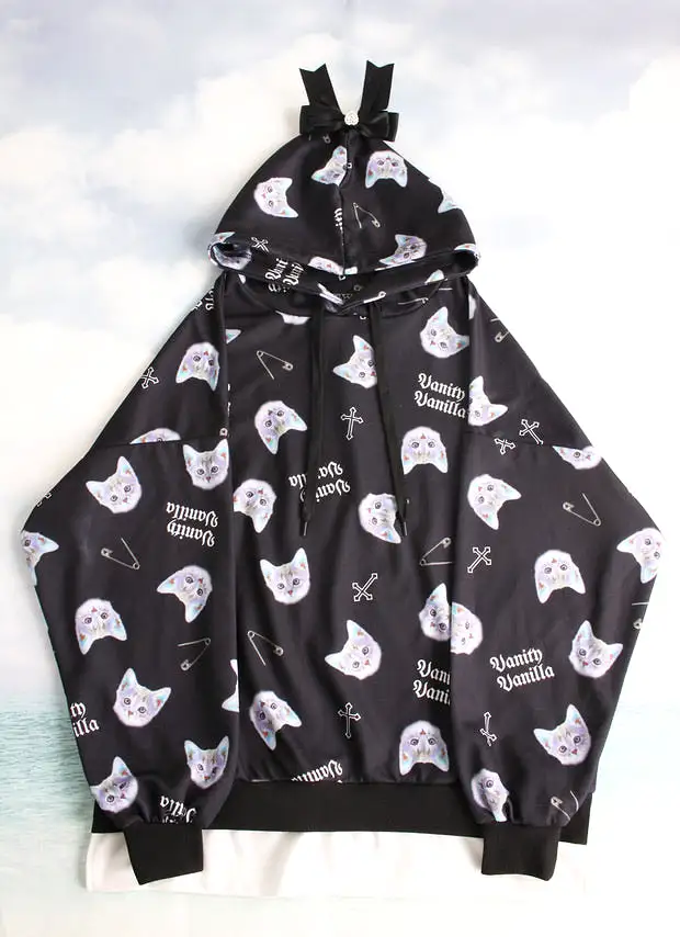 Cat head harajuku fashion cross hoodie jacket