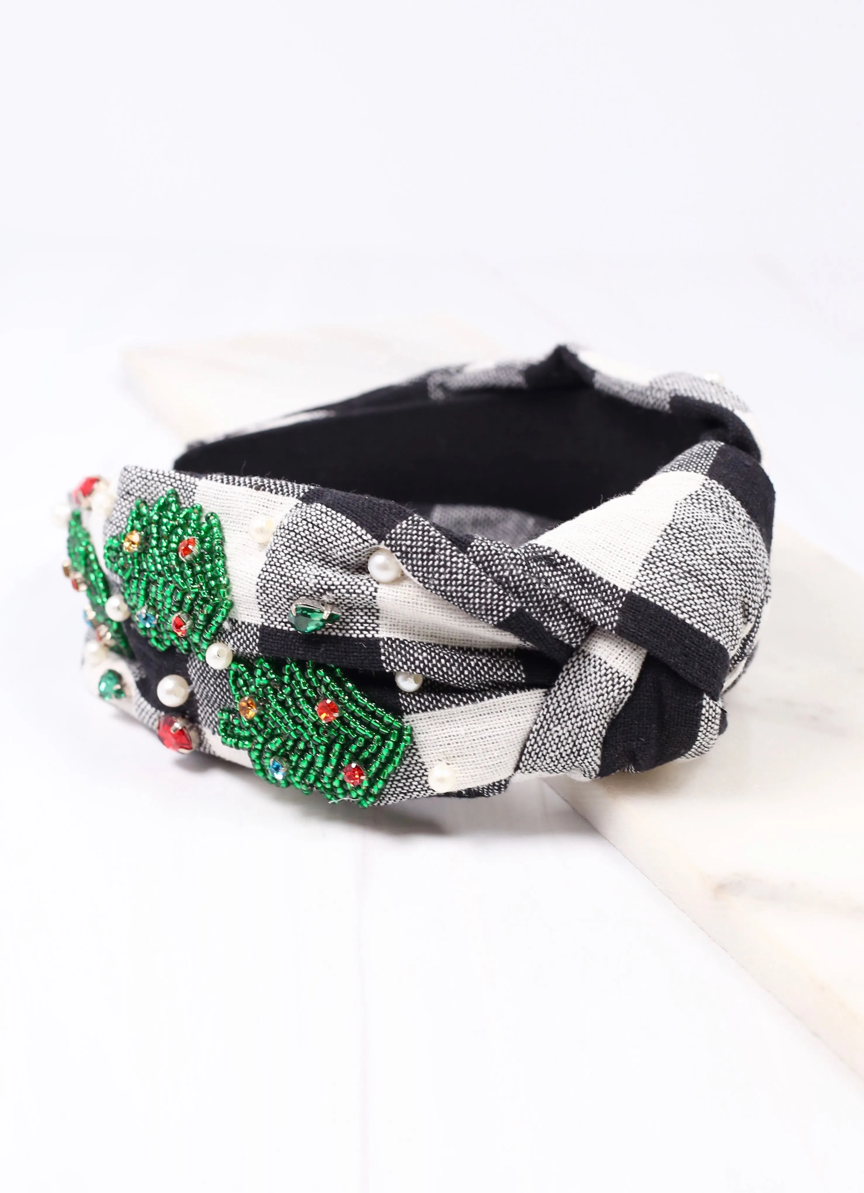 Christmas Tree Farm Headband BLACK WHITE