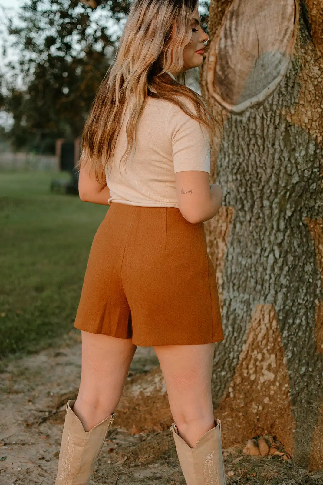 Cognac Wool Mini Skort