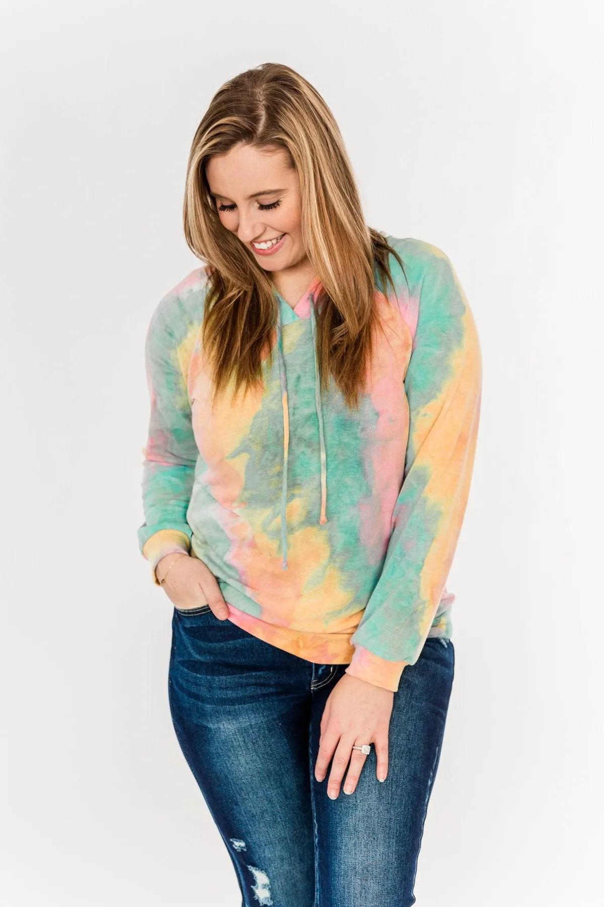 Colorful Mornings Drawstring Hoodie- Multi-Color