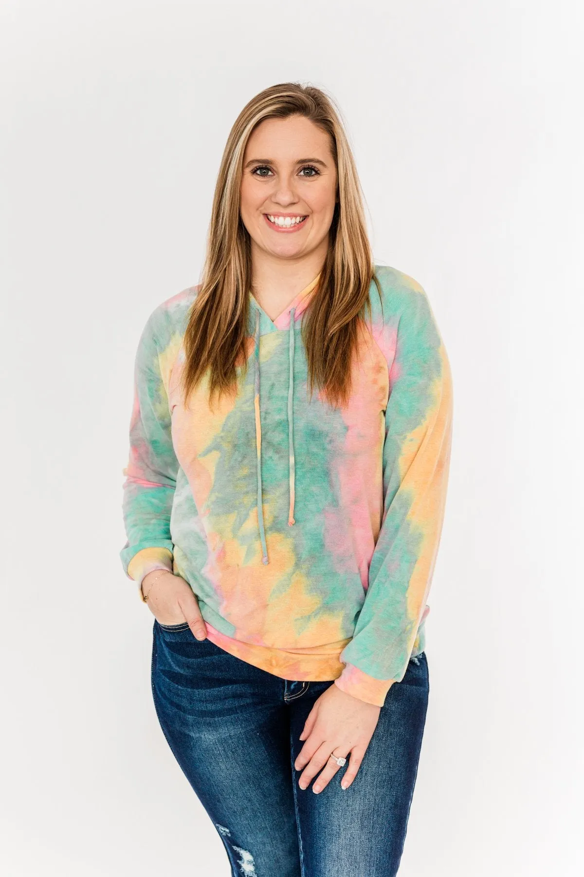 Colorful Mornings Drawstring Hoodie- Multi-Color