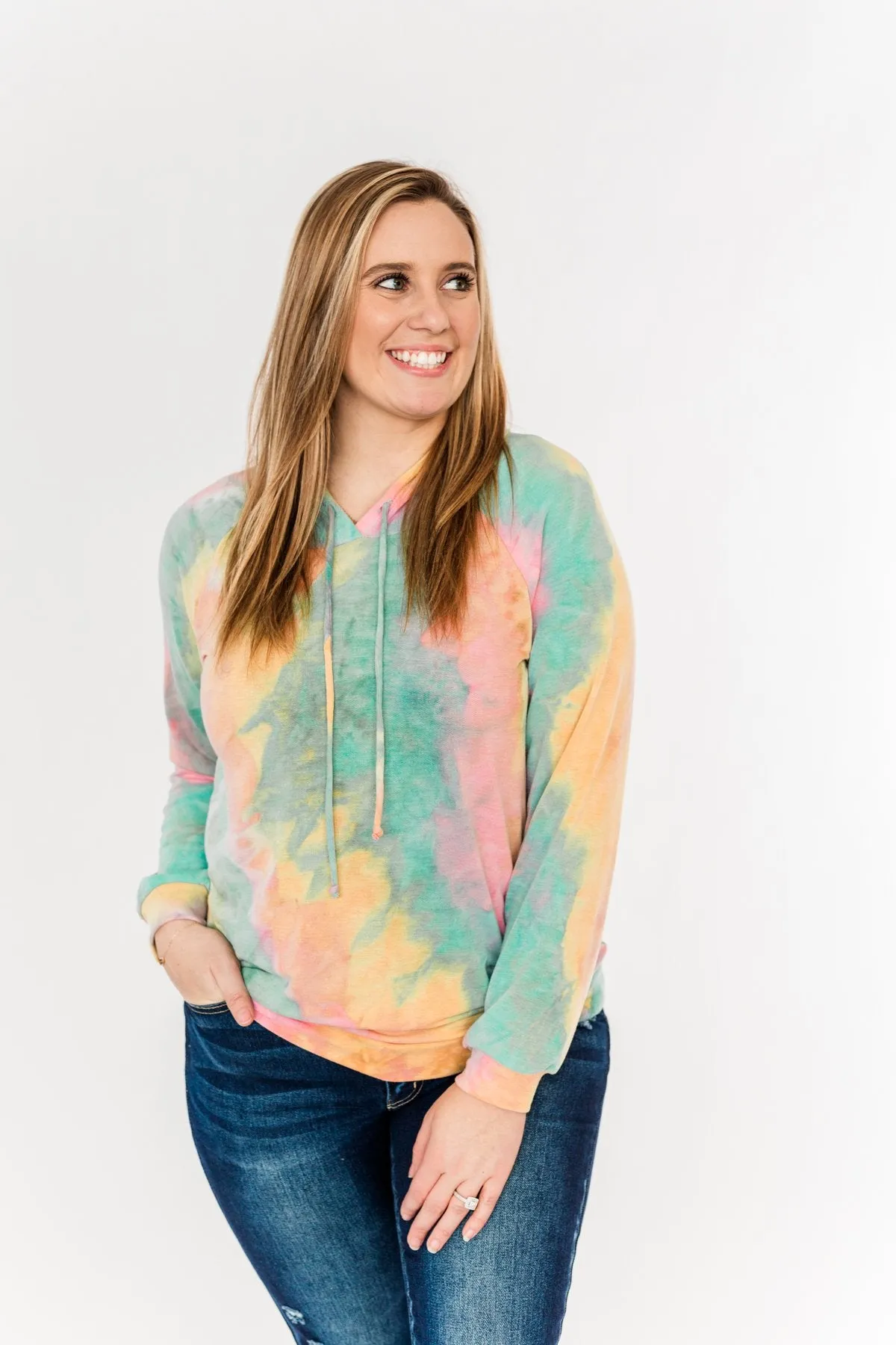 Colorful Mornings Drawstring Hoodie- Multi-Color