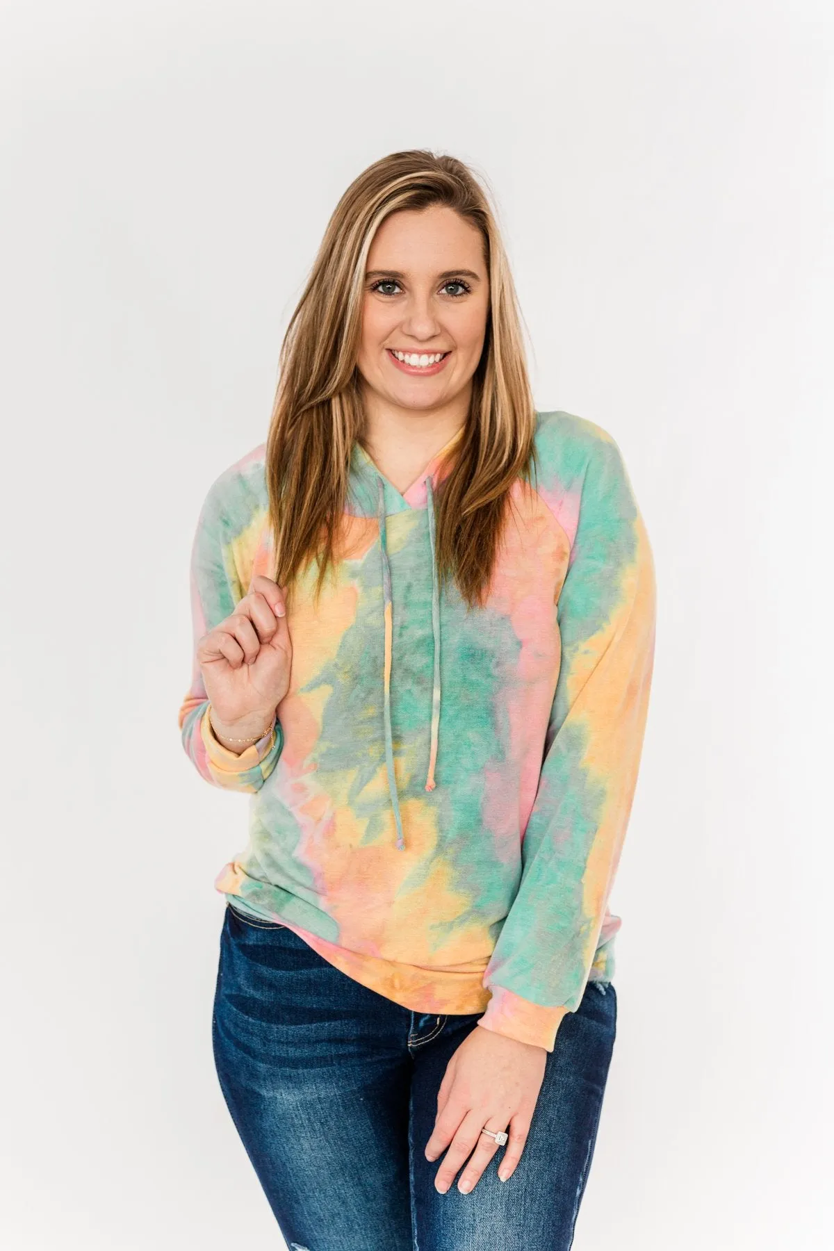 Colorful Mornings Drawstring Hoodie- Multi-Color