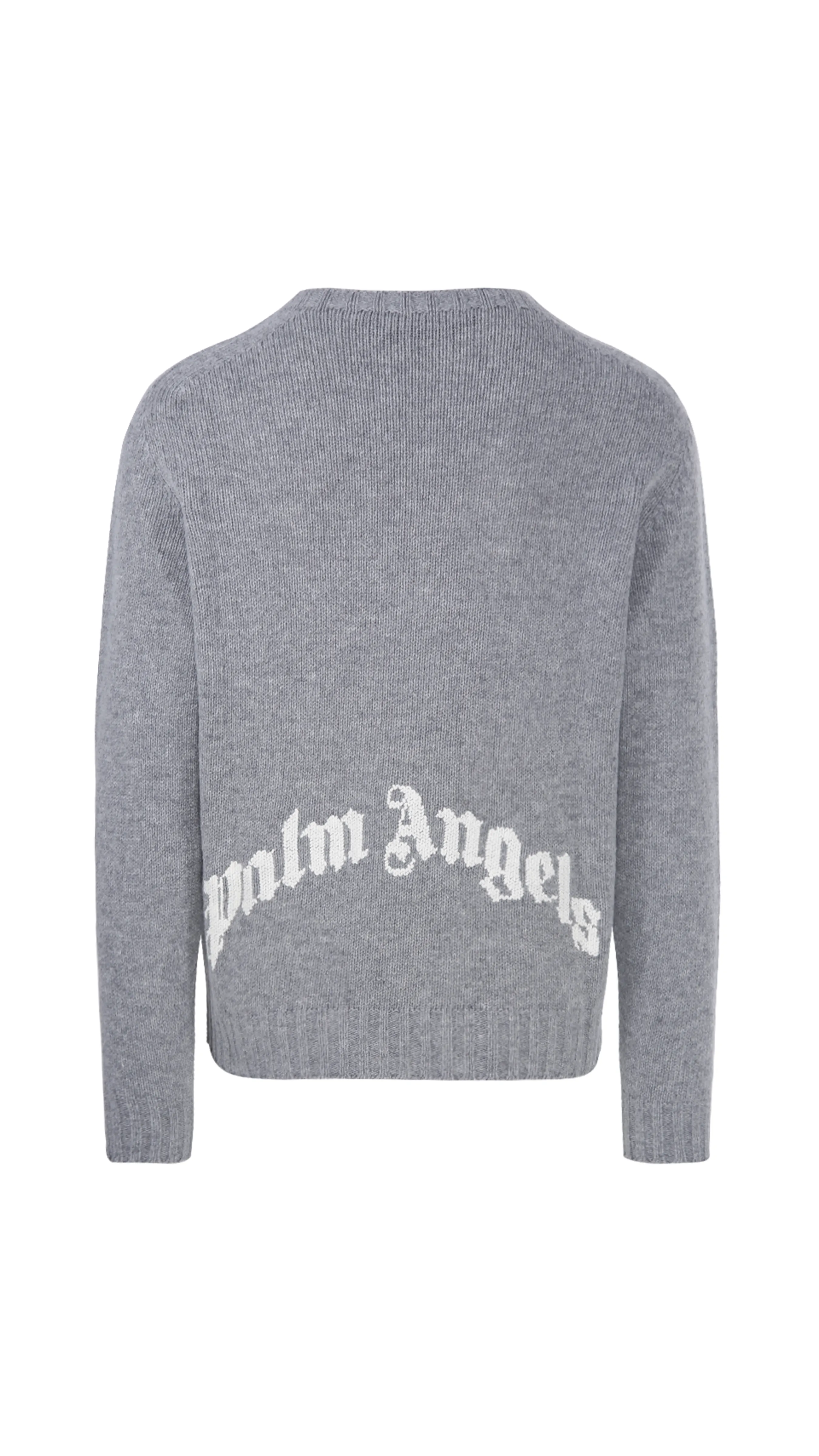 Curved Logo Knit Sweater - Grey