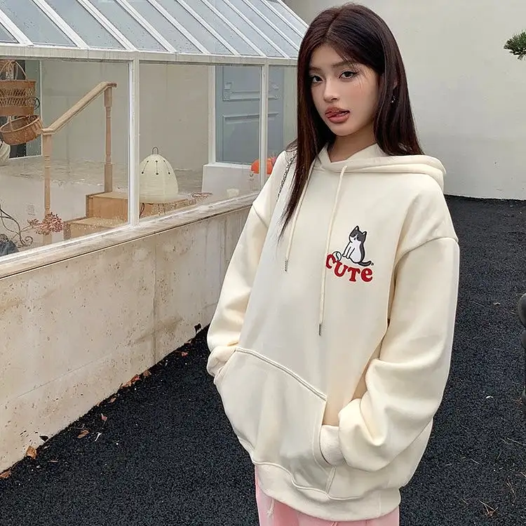 Cute Cat Cream Hoodie