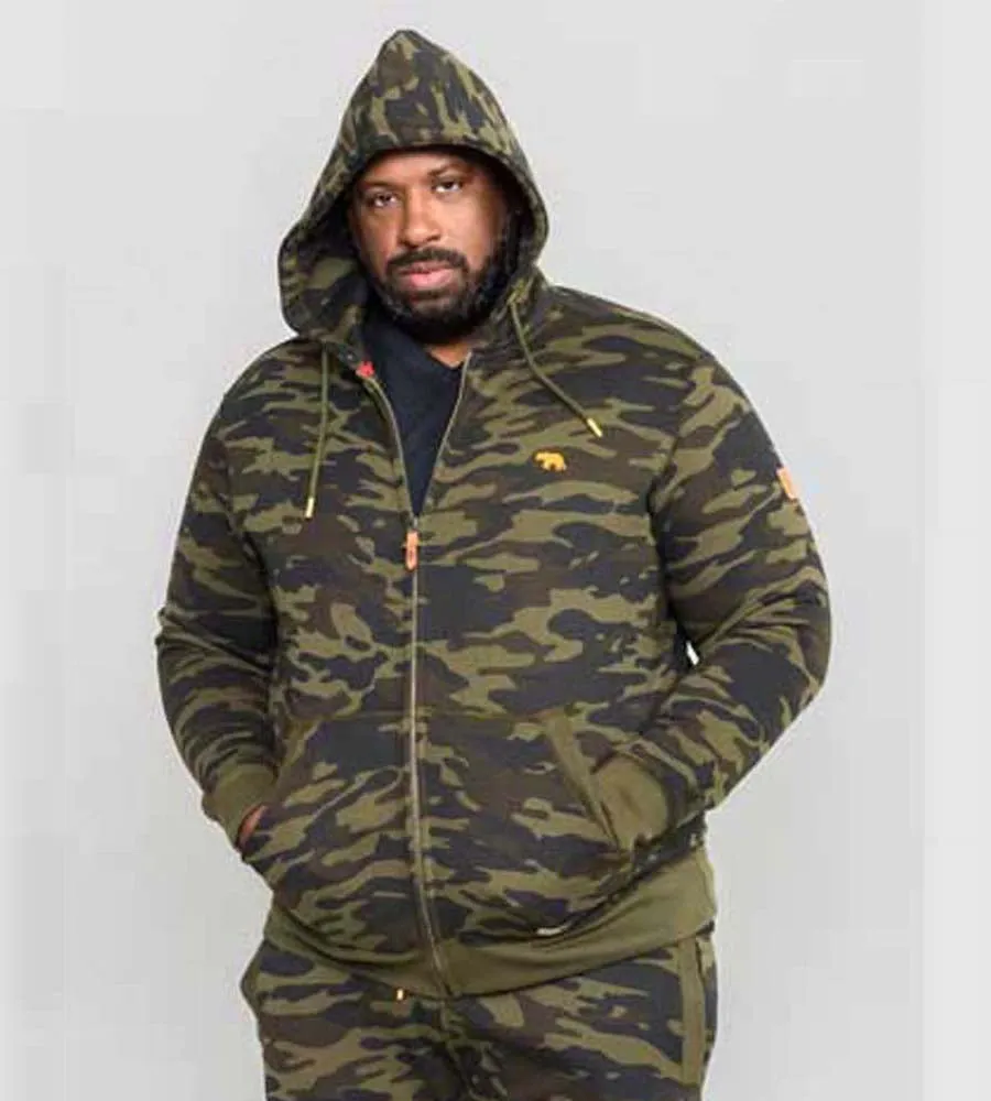 D555 Big Mens Full Zip Hoodie With Camouflage Print (REGENT)