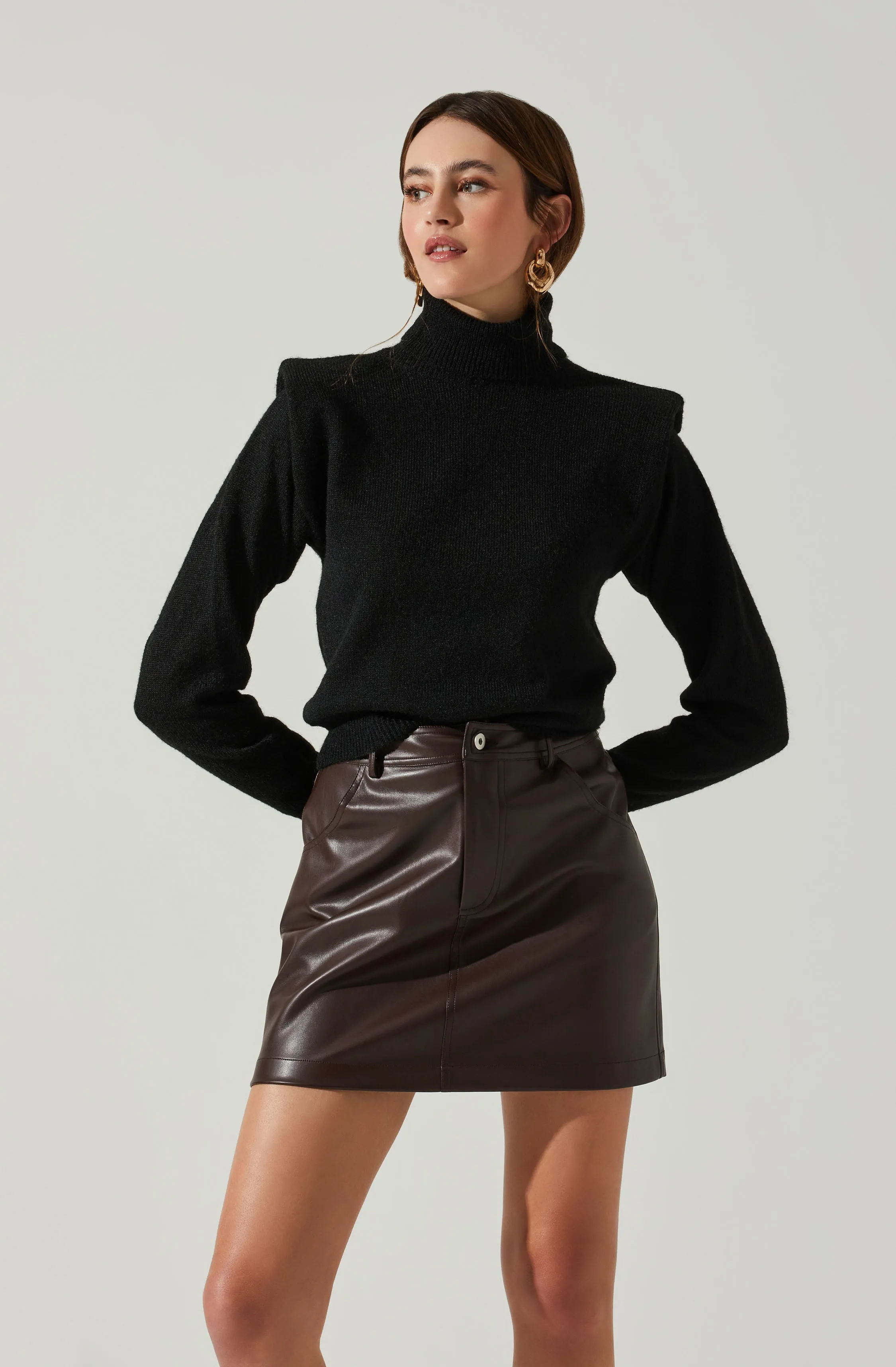 Daleyza Padded Shoulder Turtleneck Sweater