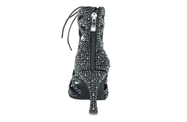 Dancin Boots with Crossed Bands Black whit Crystal Strass+