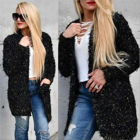 Daria Black Fuzzy Knit Sweater