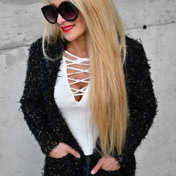 Daria Black Fuzzy Knit Sweater