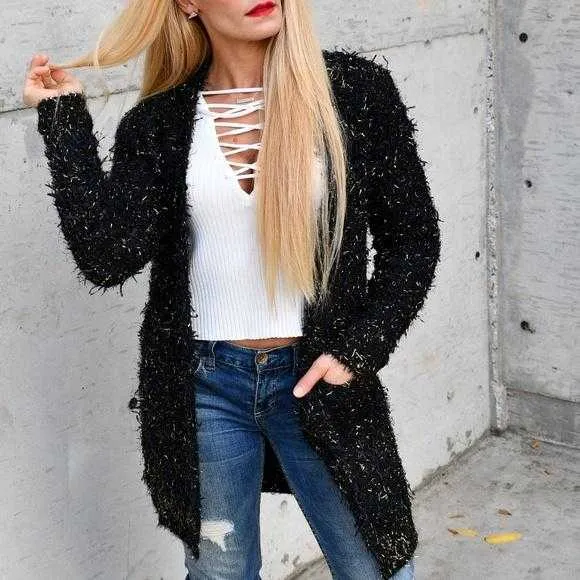 Daria Black Fuzzy Knit Sweater