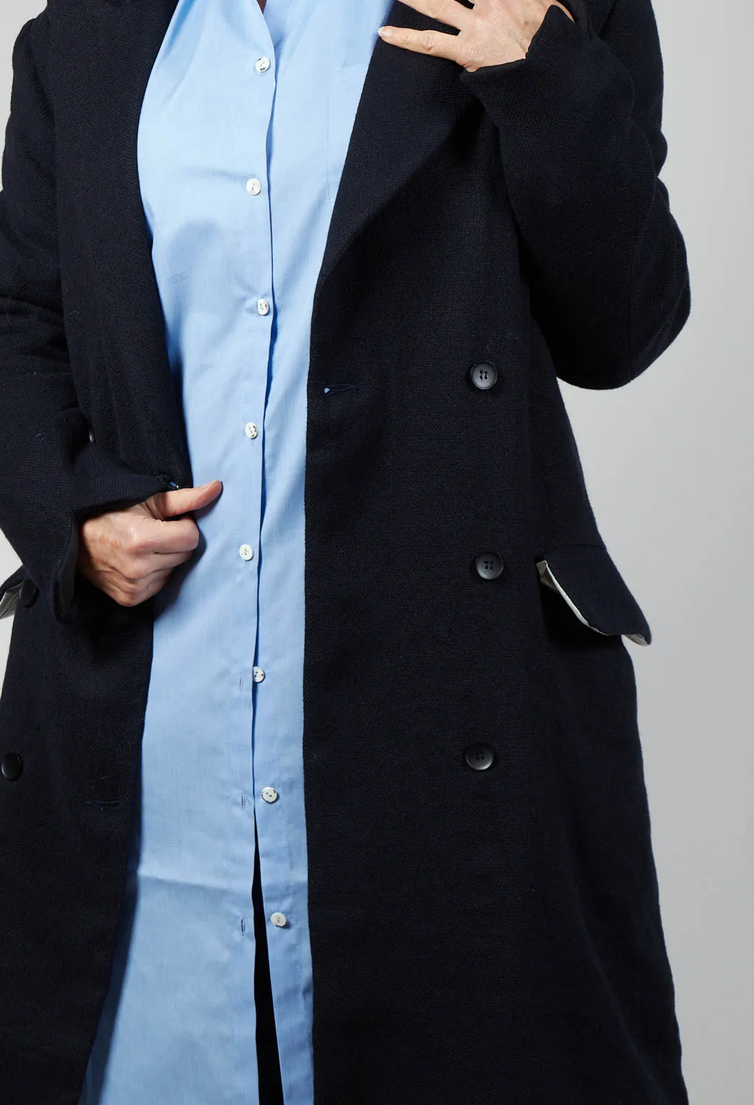 Double Breasted Coat in Navy Blue