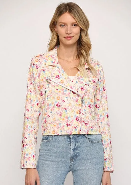 FINAL SALE - Floral Linen Blend Moto Jacket