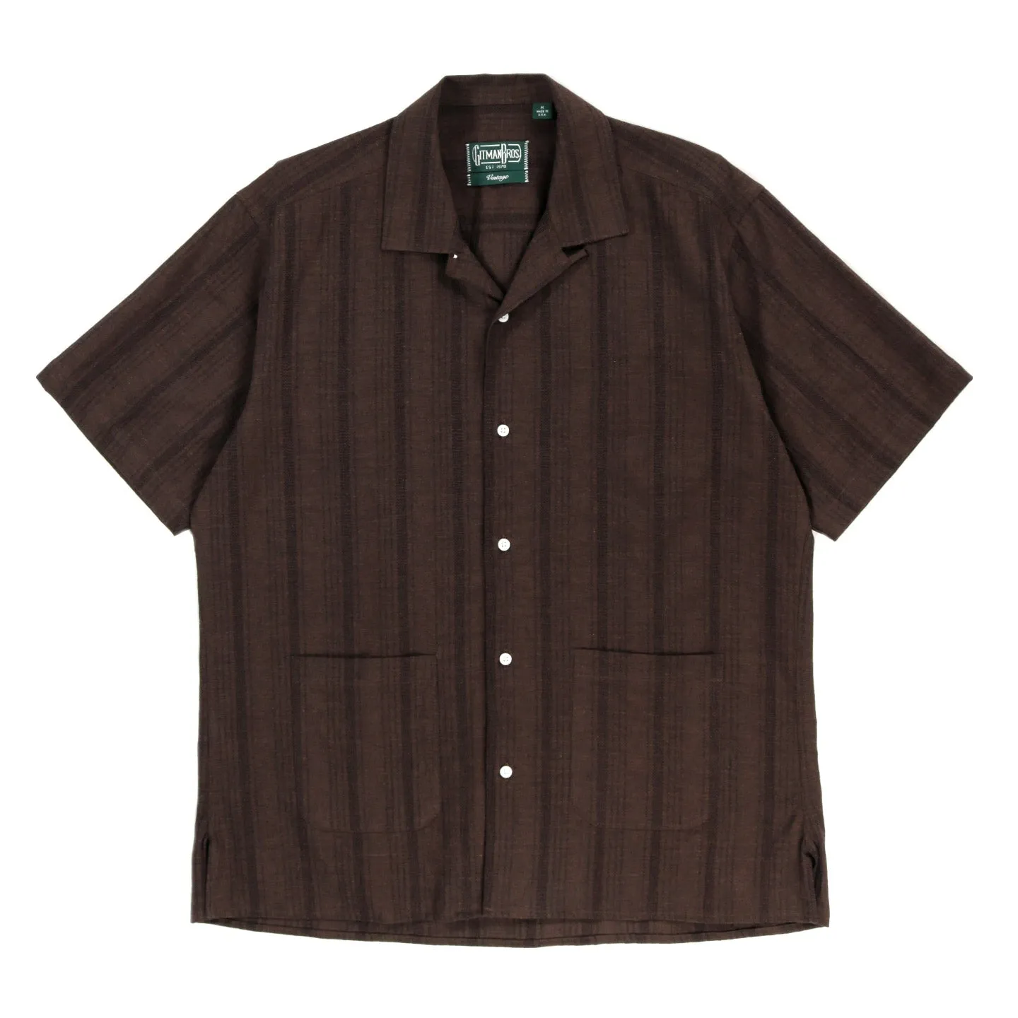 GITMAN VINTAGE BEACH SHIRT BROWN COTTON / LINEN DOBBY