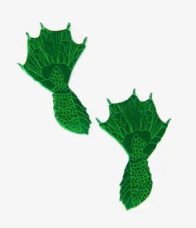 Green Swamp Monster Hand Earrings