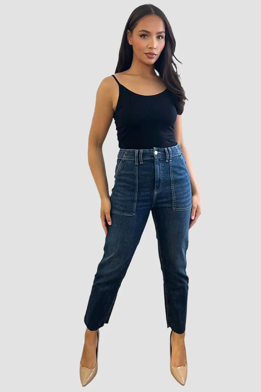 High Waisted Square Seam Details Jeans