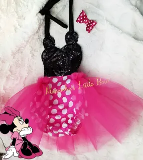 Hot pink Minnie Mouse sequin tutu Romper