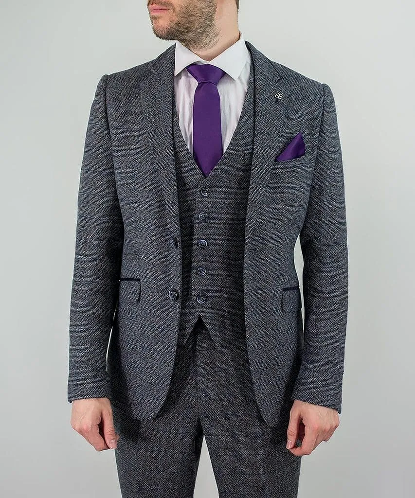 House of Cavani Blue Burnaby 3 Piece Tweed Suit